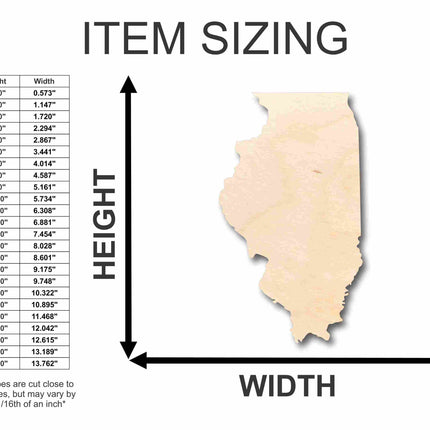 Unfinished Wood Illinois Shape - State - Craft - up to 46"  DIY
