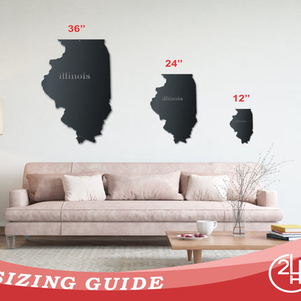 Metal Illinois Wall Art - Custom Metal US State Sign - 14 Color Options