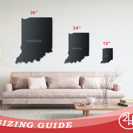 Metal Indiana Wall Art - Custom Metal US State Sign - 14 Color Options