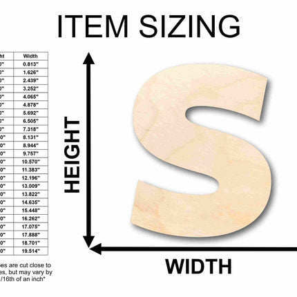 Unfinished Wood Block Letter S - Craft - up to 46" DIY