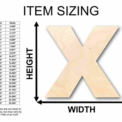 Unfinished Wood Block Letter X - Craft - up to 46" DIY