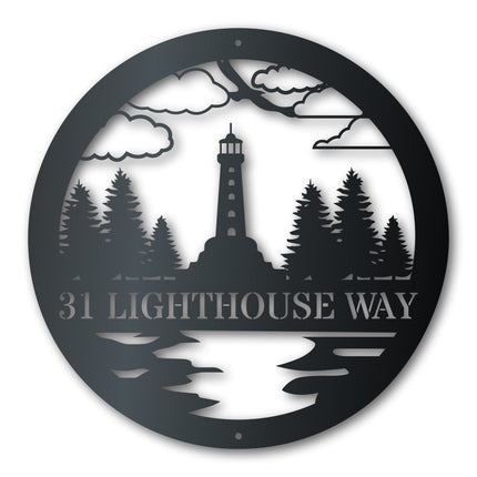 Custom Metal Lighthouse Forest Wall Art | Nautical Coastal Sign | Indoor Outdoor | Up to 46" | Over 20 Color Options