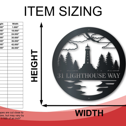 Custom Metal Lighthouse Forest Wall Art | Nautical Coastal Sign | Indoor Outdoor | Up to 46" | Over 20 Color Options