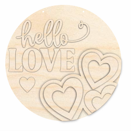 Unfinished Wood Hello Love Door Sign Kit | Wood Craft Cutouts | 1/4" Thick |