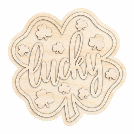 Unfinished Wood Four Leaf Clover Lucky Door Sign Kit | Wood Craft Cutouts | 1/4" Thick |