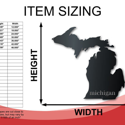 Metal Michigan Wall Art - Custom Metal US State Sign - 14 Color Options