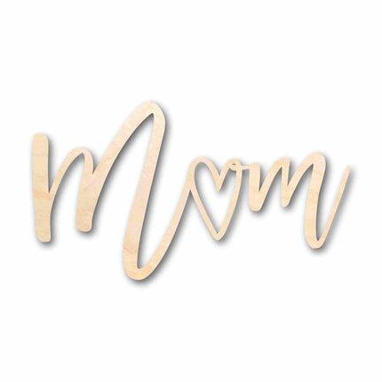 Mother's Day Craft Unfinished Wood Cutout "Mom" Script Font DIY handmade Gift