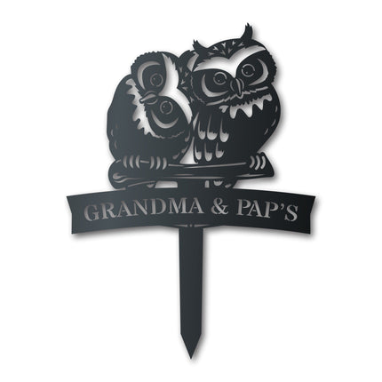 Custom Metal Owl Couple Garden Stake Art - Metal Garden Sign - 14 Color Options
