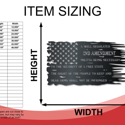 Metal American Flag Amendment Wall Art - Patriotic Metal Sign - 14 Color Options