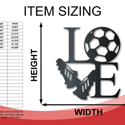 Metal Soccer Love Wall Art - Metal Sports Sign - 14 Color Options