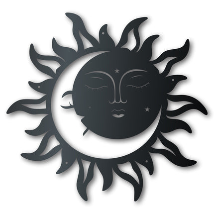 Metal Sun and Moon Sign | Celestial Garden Wall Art | Indoor Outdoor | Up to 46" | Over 20 Color Options