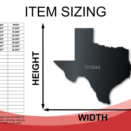 Metal Texas Wall Art - Custom Metal US State Sign - 14 Color Options