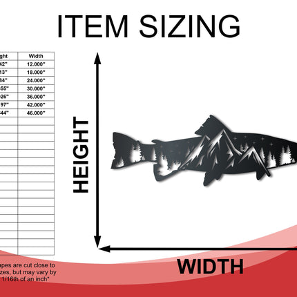 Metal Trout Mountain Wall Art - Metal Mountain Landscape - 14 Color Options