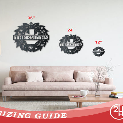 Custom Metal Winter Pine Wreath Wall Art | Indoor Outdoor | Up to 30" | Over 20 Color Options